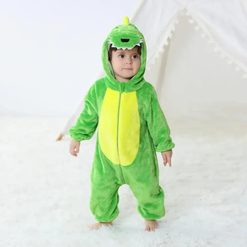 green dinosaur baby rompers